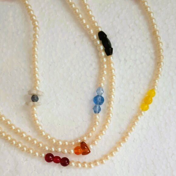 Laguna for Tempo Vtg Bead Necklace 34" Long Pearl & Multicolor Glass Beads - Picture 9 of 12